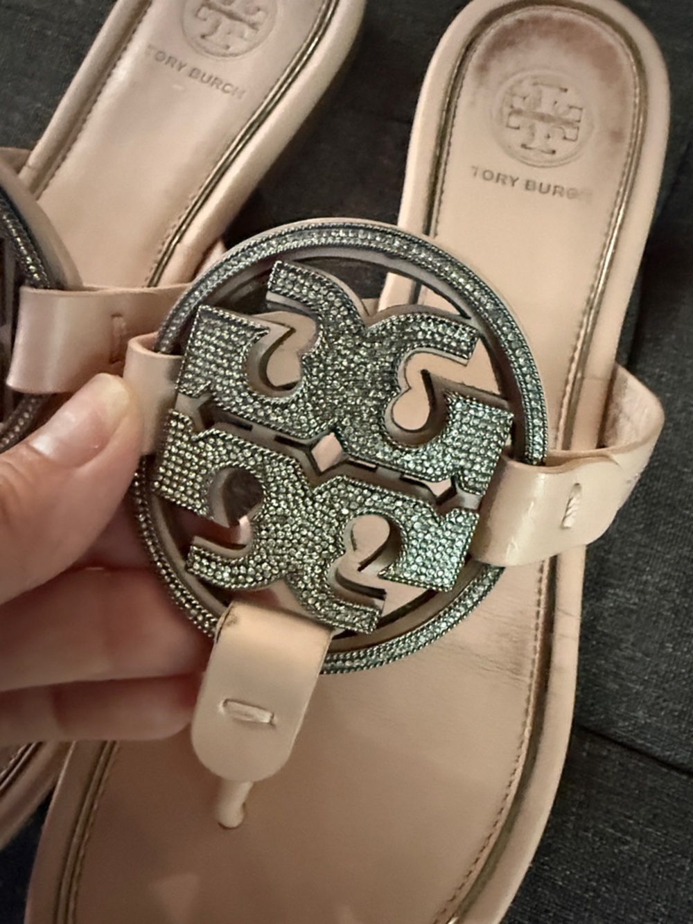 Tory Burch Blush Leather Logo Medallion Sandals - Picture 2 of 4